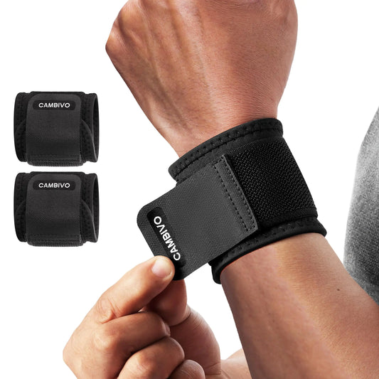 CAMBIVO Wrist Wraps for Men and Women 2 Pack Adjustable Compression Wrist Brace for Carpal Tunnel Wrist Support Pain Relief Lifting Straps Wrist Bands for Fitness Weightlifting Gym Workout